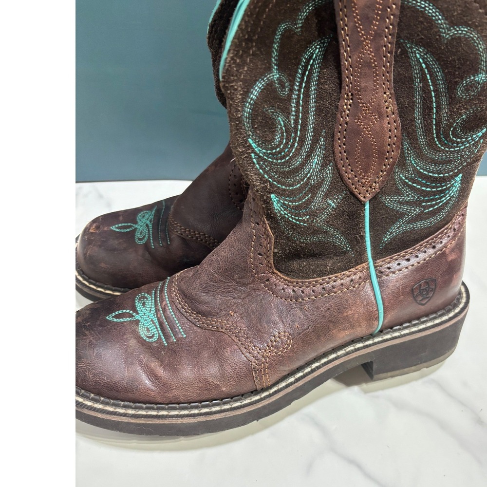 Ariat Fatbaby Brown Leather Turquoise Stitch Western Cowboy Boots Womens 7B